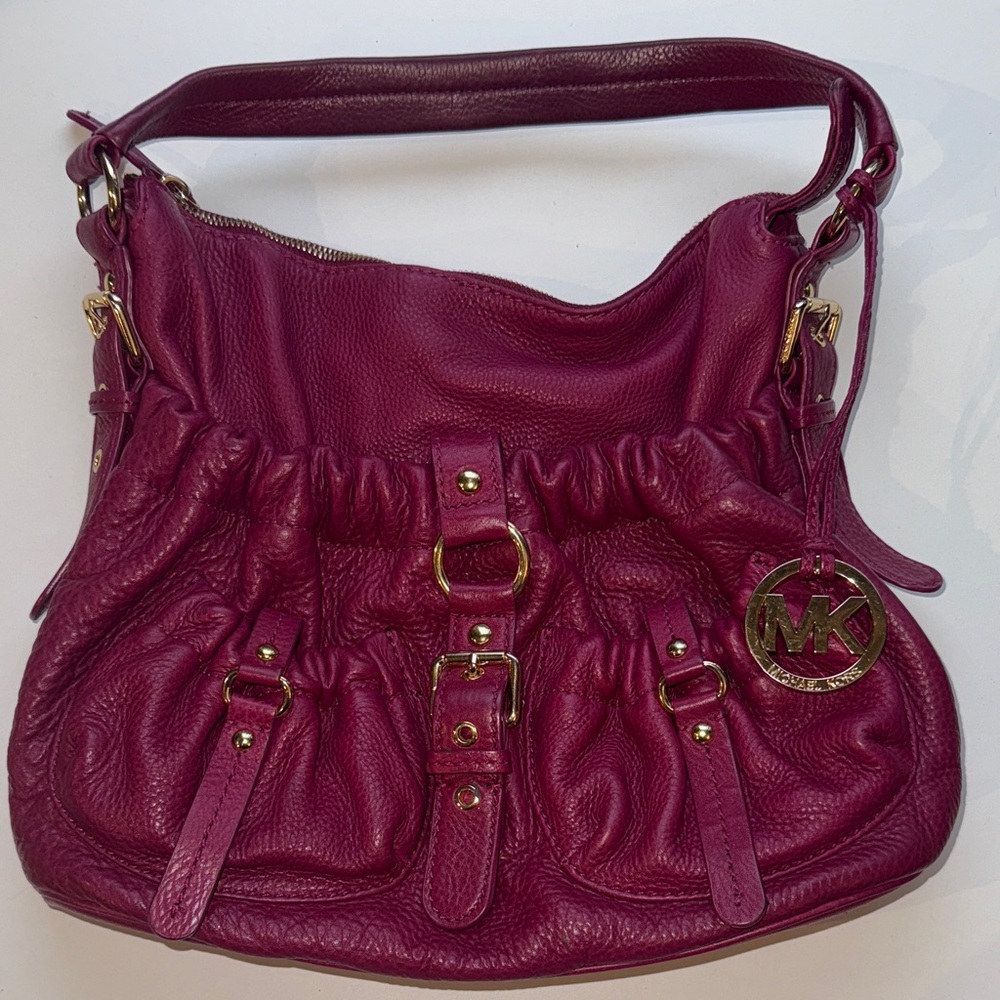 MICHAEL Michael Kors Jennings Fuchsia Pebble Leather Shoulder Bag
